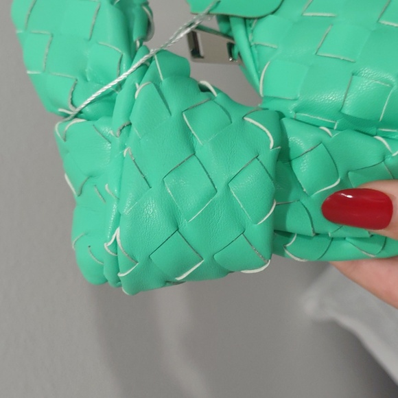 NWT Bright Green JYG Woven Leather Bag Bottege Veneta Style - Picture 2 of 6